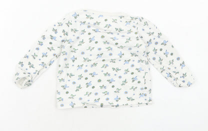 TU Girls White Floral Cotton Basic T-Shirt Size 6-9 Months Round Neck Pullover