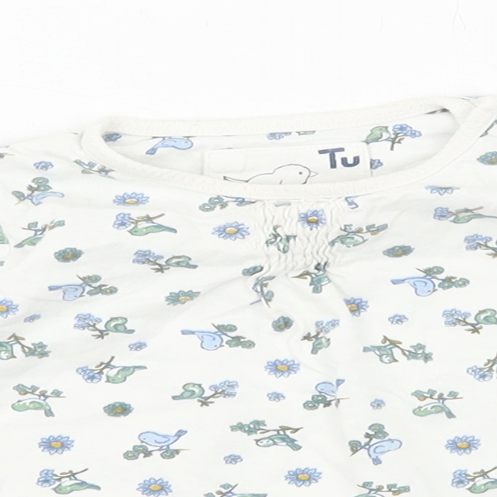 TU Girls White Floral Cotton Basic T-Shirt Size 6-9 Months Round Neck Pullover