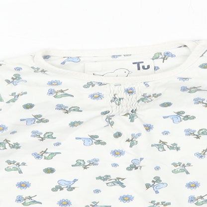 TU Girls White Floral Cotton Basic T-Shirt Size 6-9 Months Round Neck Pullover