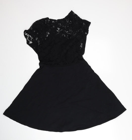 Dorothy Perkins Womens Black Polyester A-Line Size 10 Round Neck Pullover - Lace Detail