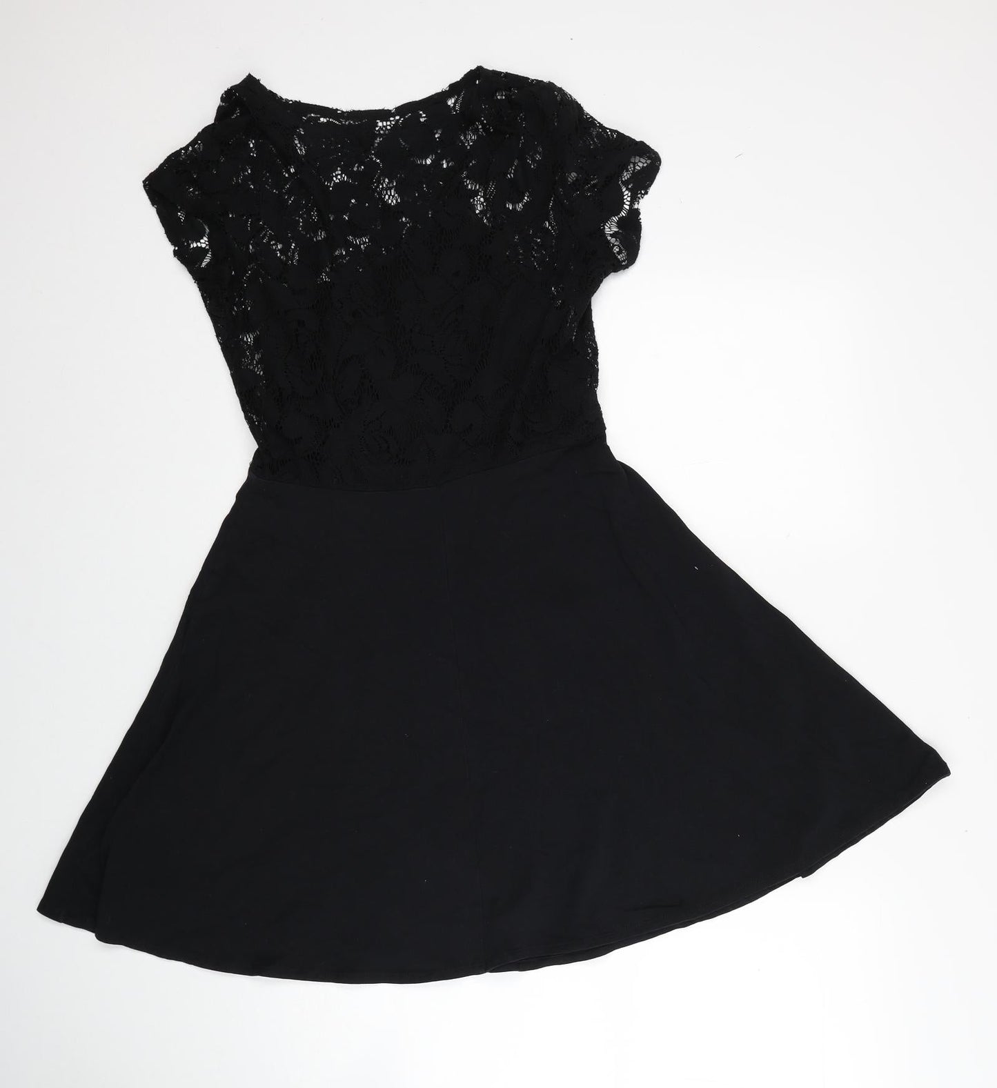 Dorothy Perkins Womens Black Polyester A-Line Size 10 Round Neck Pullover - Lace Detail