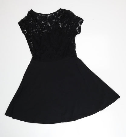 Dorothy Perkins Womens Black Polyester A-Line Size 10 Round Neck Pullover - Lace Detail