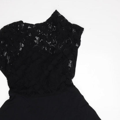 Dorothy Perkins Womens Black Polyester A-Line Size 10 Round Neck Pullover - Lace Detail