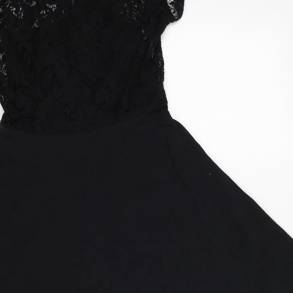 Dorothy Perkins Womens Black Polyester A-Line Size 10 Round Neck Pullover - Lace Detail