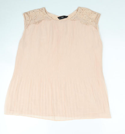 F&F Womens Beige Polyester Basic Blouse Size 12 Round Neck - Lace Detail