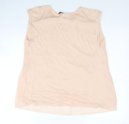 F&F Womens Beige Polyester Basic Blouse Size 12 Round Neck - Lace Detail