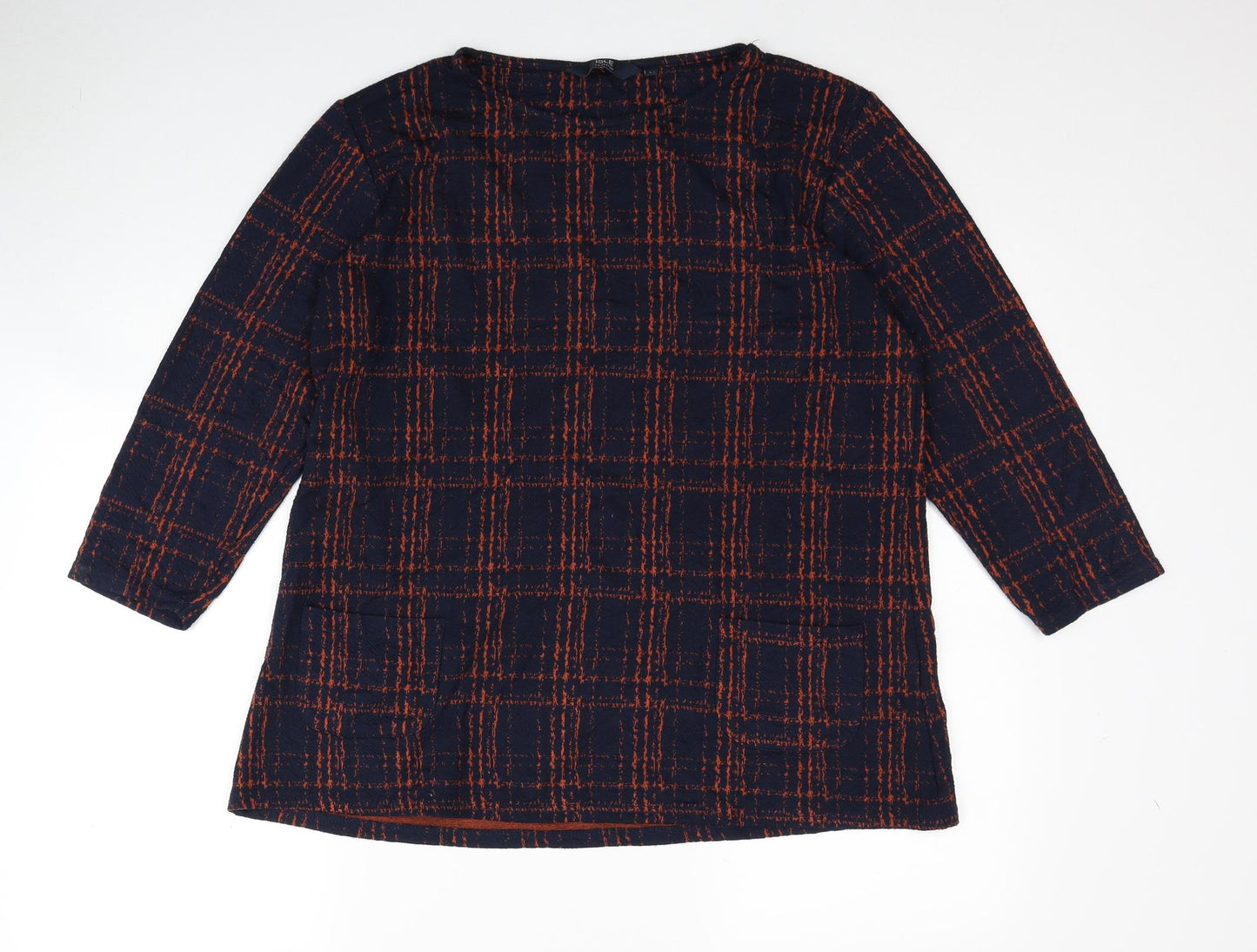 EWM Womens Blue Geometric Polyester Basic Blouse Size 12 Round Neck