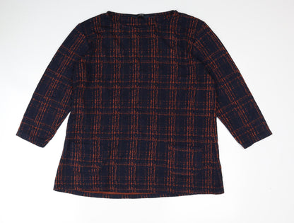 EWM Womens Blue Geometric Polyester Basic Blouse Size 12 Round Neck