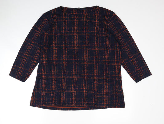 EWM Womens Blue Geometric Polyester Basic Blouse Size 12 Round Neck