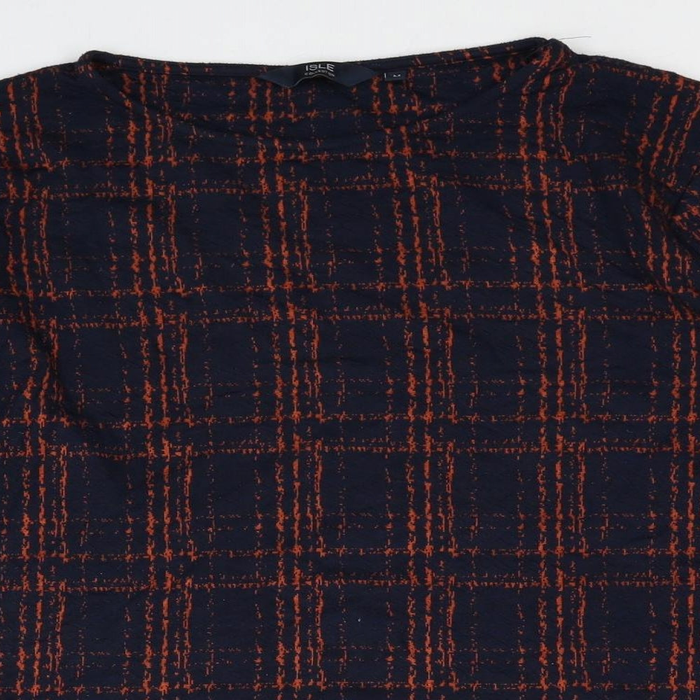 EWM Womens Blue Geometric Polyester Basic Blouse Size 12 Round Neck