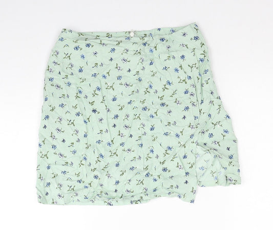 Motel Womens Green Floral Viscose Mini Skirt Size 2XS Zip