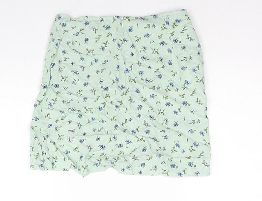 Motel Womens Green Floral Viscose Mini Skirt Size 2XS Zip