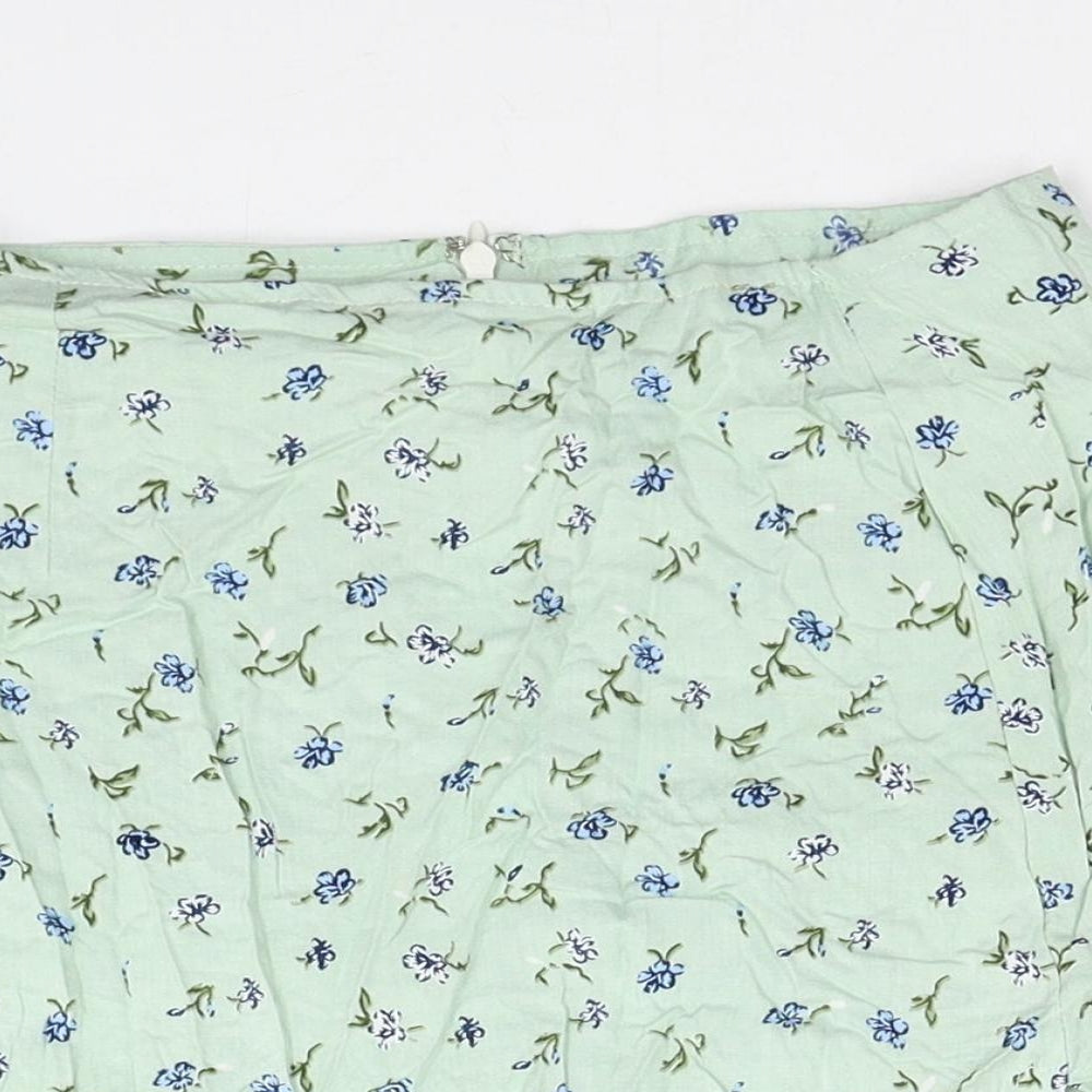 Motel Womens Green Floral Viscose Mini Skirt Size 2XS Zip