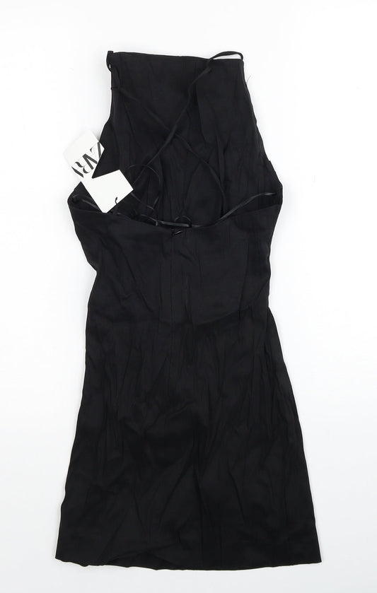 Zara Womens Black Linen A-Line Size XS Square Neck Pullover