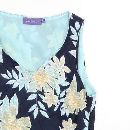 Autonomy Womens Blue Floral Viscose Basic Tank Size 10 V-Neck