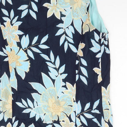 Autonomy Womens Blue Floral Viscose Basic Tank Size 10 V-Neck