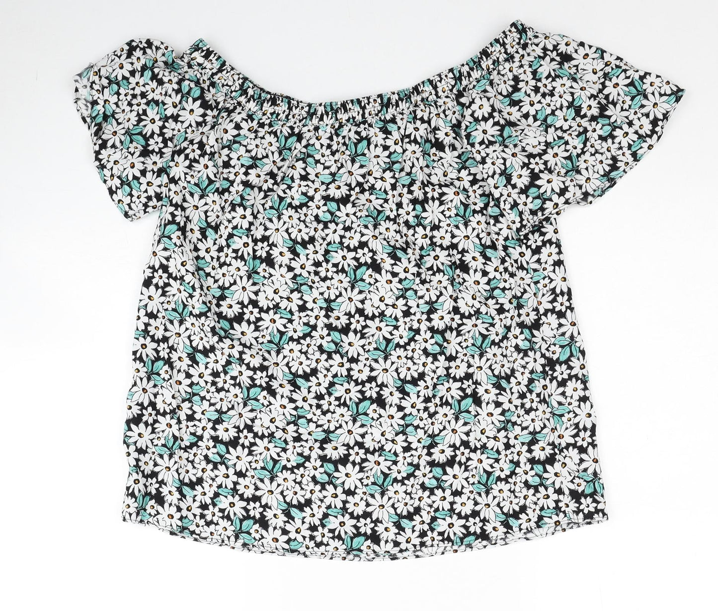 Papaya Womens White Floral Viscose Basic Blouse Size 10 Boat Neck