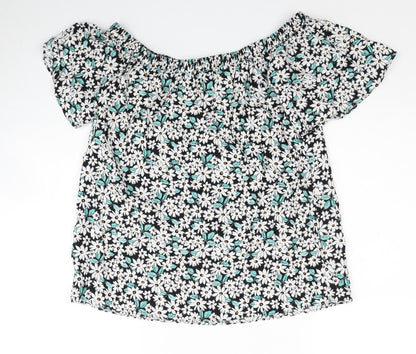 Papaya Womens White Floral Viscose Basic Blouse Size 10 Boat Neck