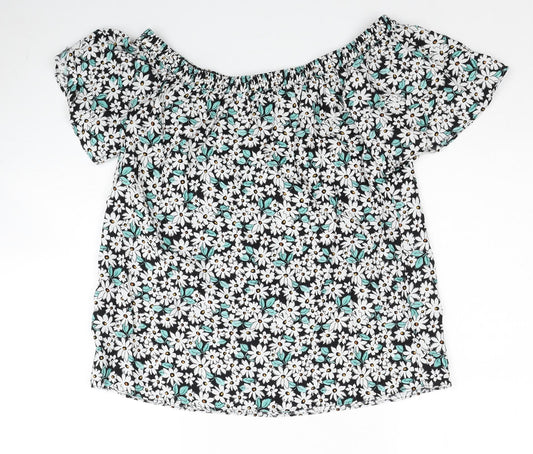 Papaya Womens White Floral Viscose Basic Blouse Size 10 Boat Neck