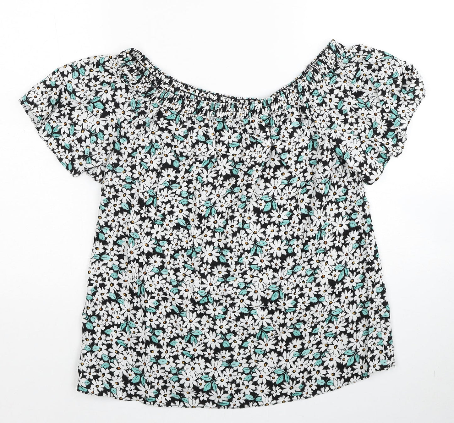 Papaya Womens White Floral Viscose Basic Blouse Size 10 Boat Neck