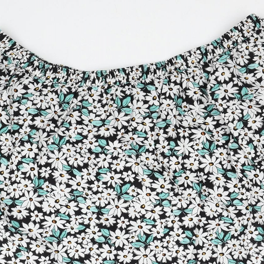 Papaya Womens White Floral Viscose Basic Blouse Size 10 Boat Neck