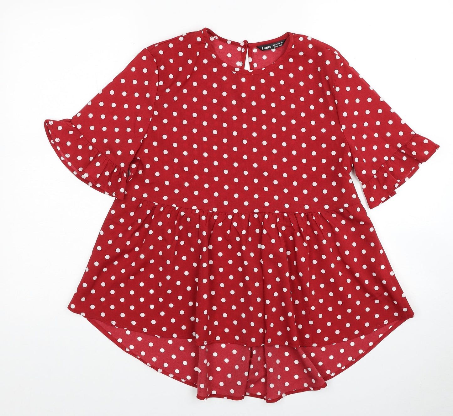 SheIn Womens Red Polka Dot Polyester Basic Blouse Size XS Round Neck
