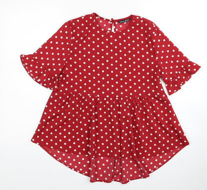 SheIn Womens Red Polka Dot Polyester Basic Blouse Size XS Round Neck