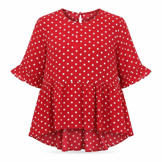 SheIn Womens Red Polka Dot Polyester Basic Blouse Size XS Round Neck