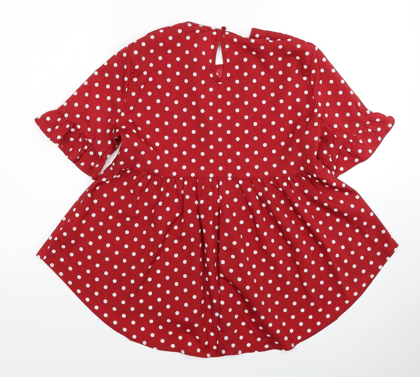 SheIn Womens Red Polka Dot Polyester Basic Blouse Size XS Round Neck
