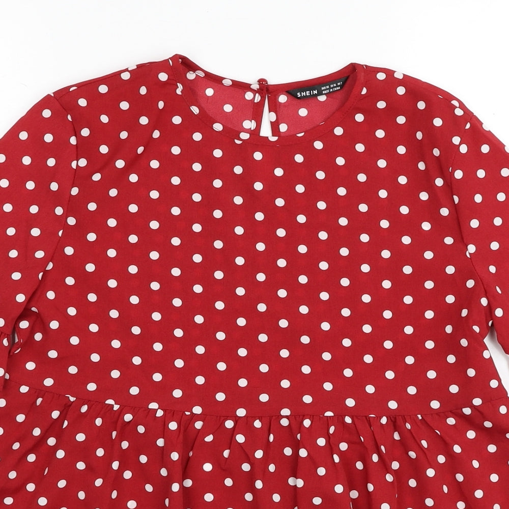 SheIn Womens Red Polka Dot Polyester Basic Blouse Size XS Round Neck