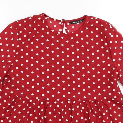 SheIn Womens Red Polka Dot Polyester Basic Blouse Size XS Round Neck