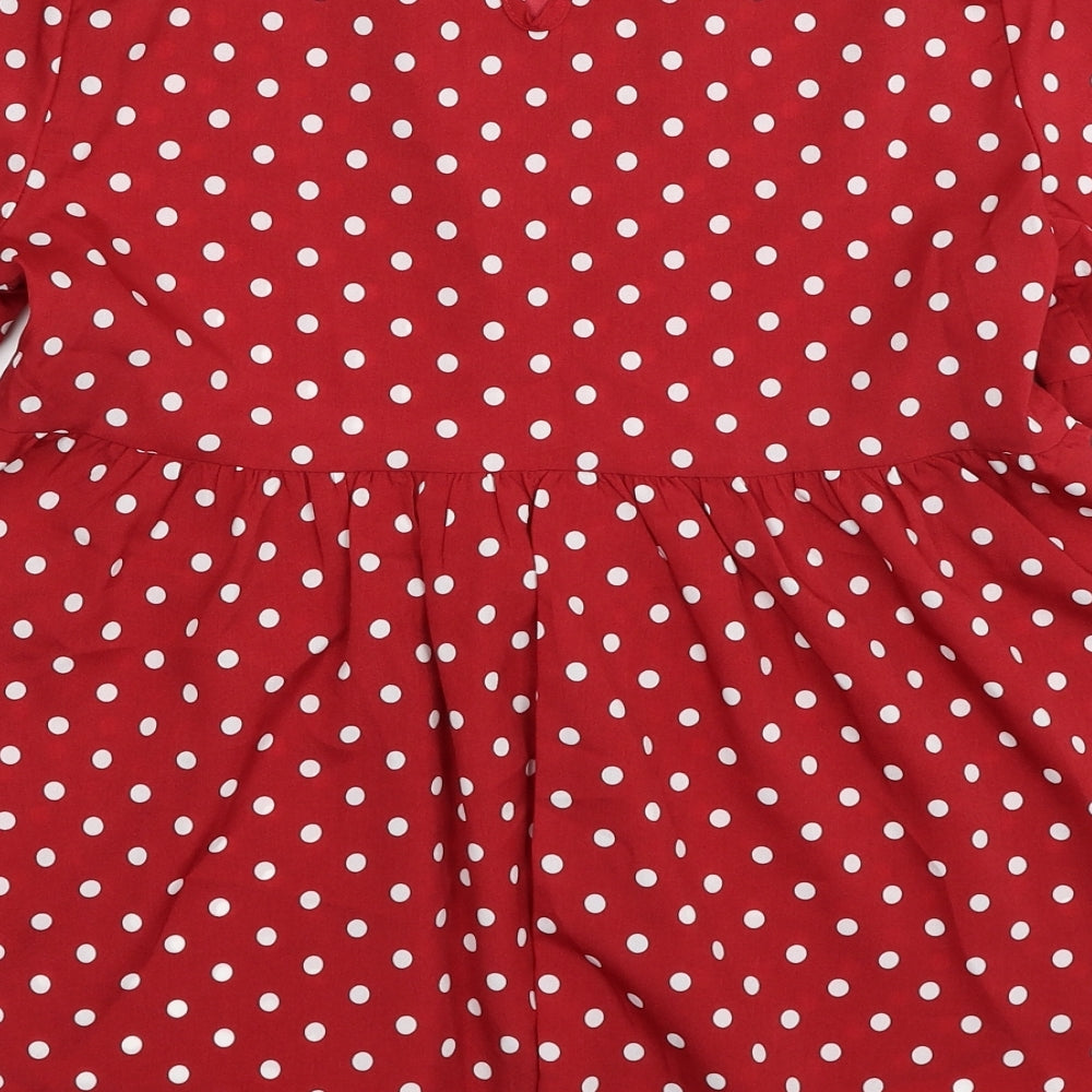 SheIn Womens Red Polka Dot Polyester Basic Blouse Size XS Round Neck