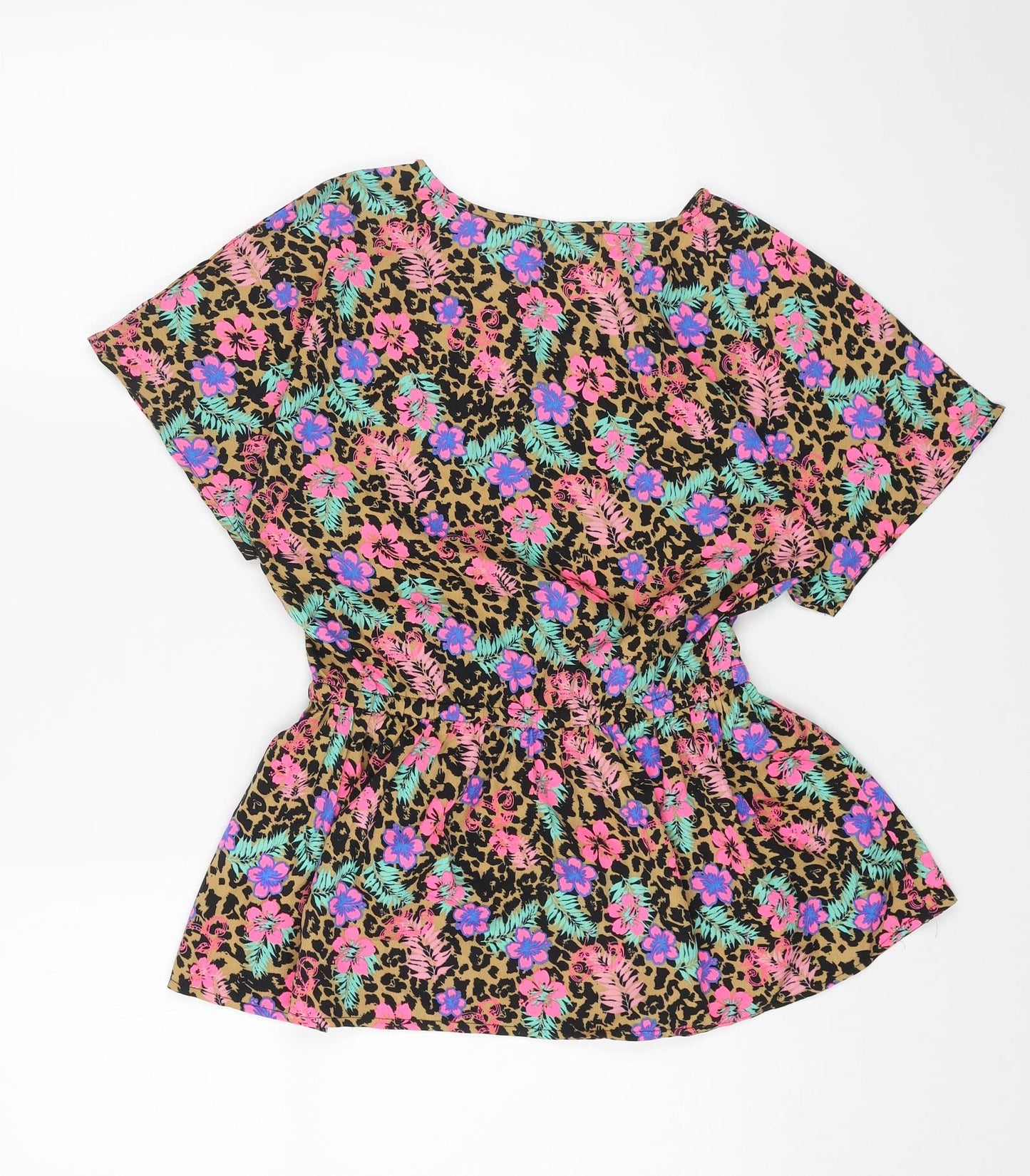 FREESPIRIT Girls Brown Floral Polyester Basic Blouse Size 9-10 Years V-Neck Pullover