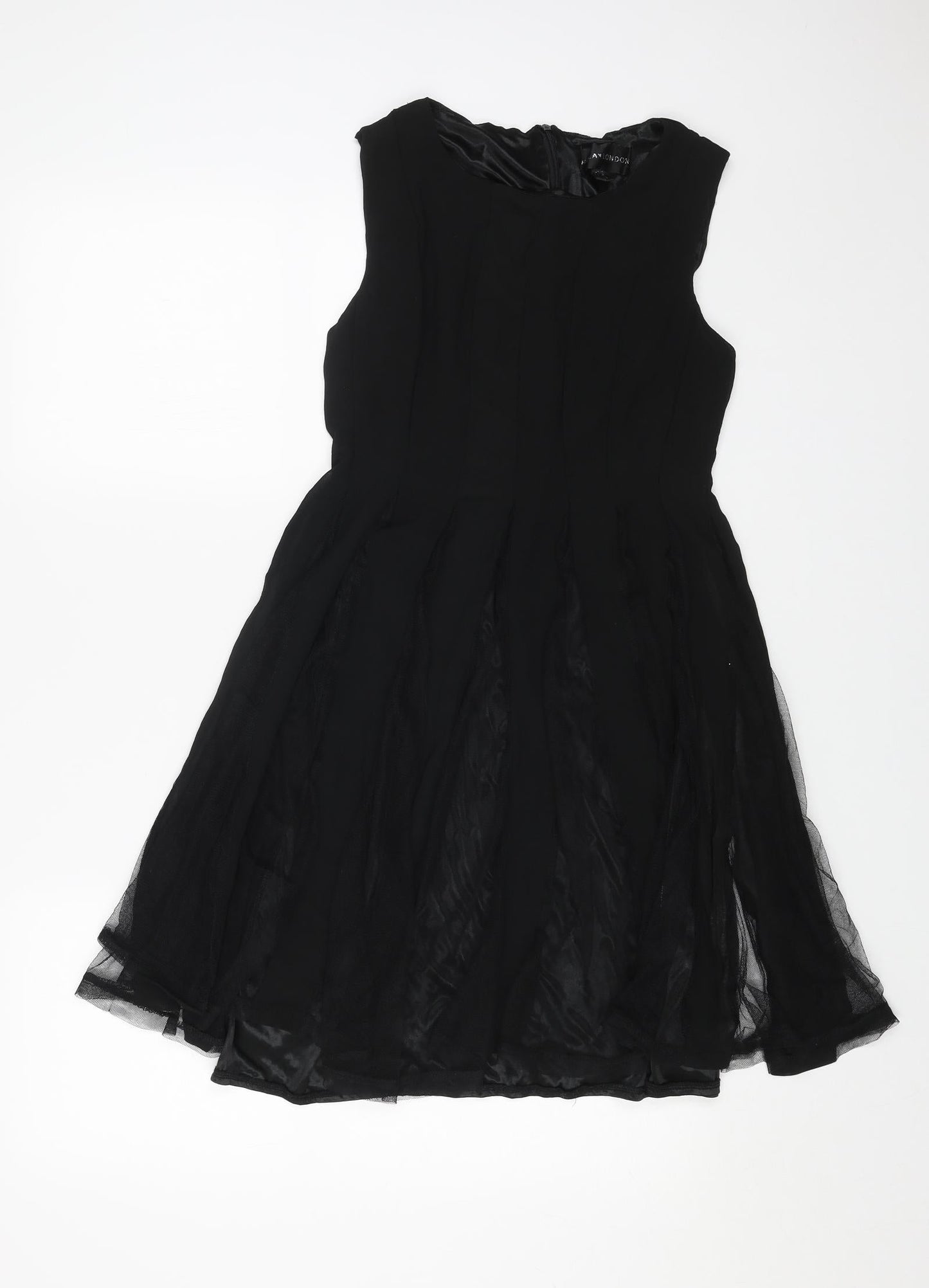 NEXT Womens Black Polyester Skater Dress Size 10 Round Neck Zip