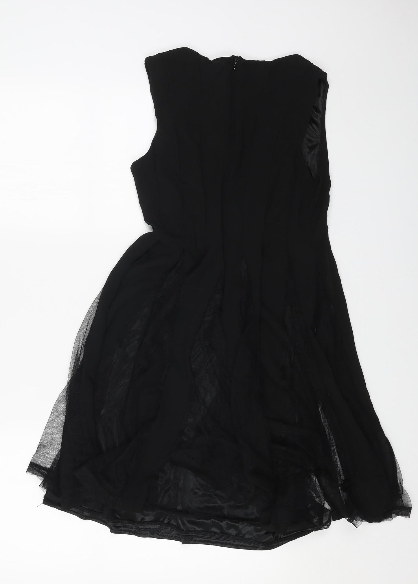 NEXT Womens Black Polyester Skater Dress Size 10 Round Neck Zip