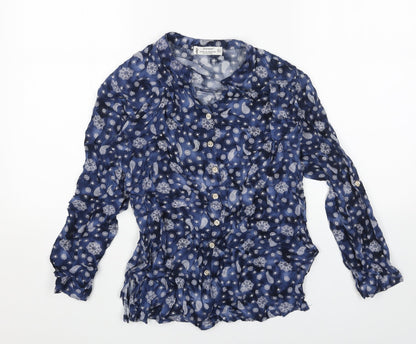 Dorocci Womens Blue Geometric Viscose Basic Button-Up Size 2XL Collared