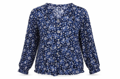 Dorocci Womens Blue Geometric Viscose Basic Button-Up Size 2XL Collared