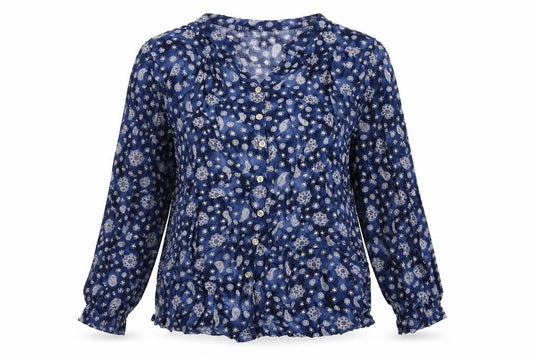 Dorocci Womens Blue Geometric Viscose Basic Button-Up Size 2XL Collared