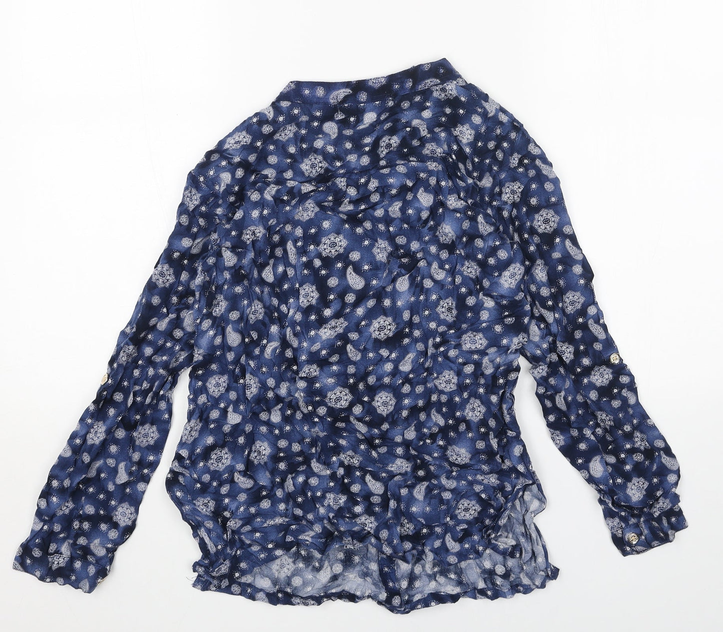 Dorocci Womens Blue Geometric Viscose Basic Button-Up Size 2XL Collared
