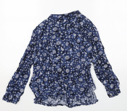 Dorocci Womens Blue Geometric Viscose Basic Button-Up Size 2XL Collared