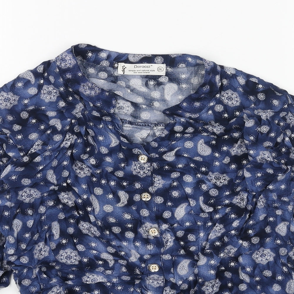 Dorocci Womens Blue Geometric Viscose Basic Button-Up Size 2XL Collared