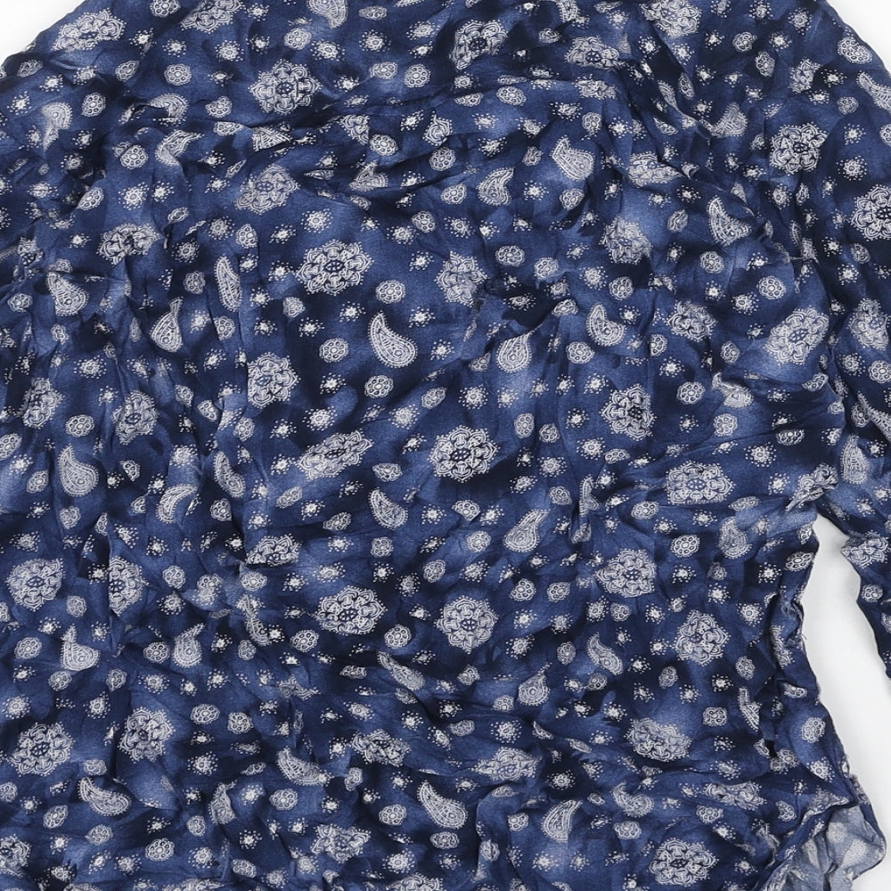 Dorocci Womens Blue Geometric Viscose Basic Button-Up Size 2XL Collared