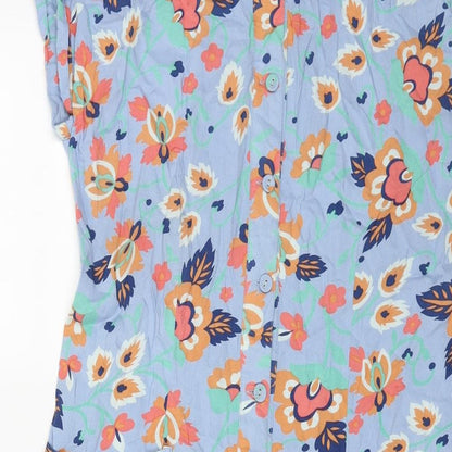 Fever Womens Blue Floral Cotton T-Shirt Dress Size 12 Round Neck Button