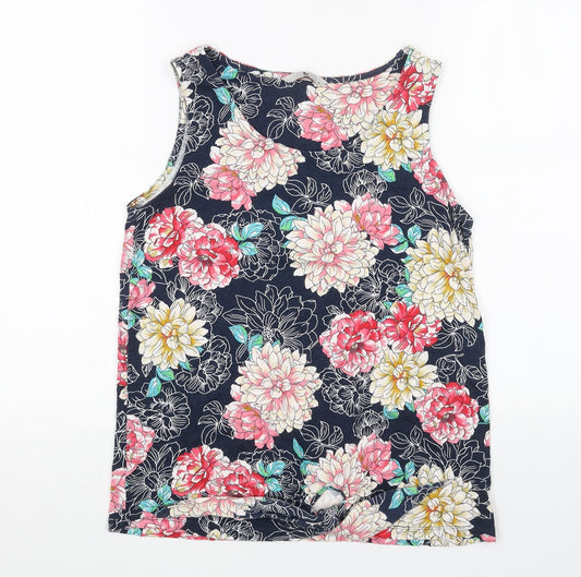 TU Womens Blue Floral Cotton Basic Tank Size 10 Round Neck