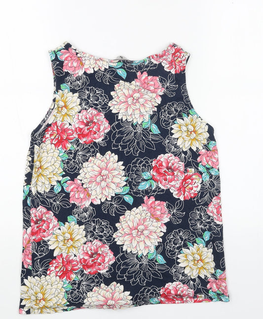 TU Womens Blue Floral Cotton Basic Tank Size 10 Round Neck