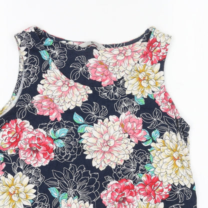 TU Womens Blue Floral Cotton Basic Tank Size 10 Round Neck