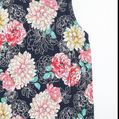 TU Womens Blue Floral Cotton Basic Tank Size 10 Round Neck