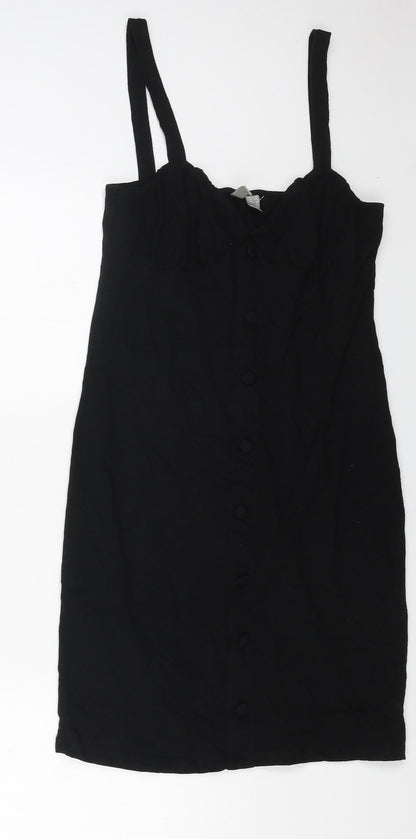 ASOS Womens Black Cotton Tank Dress Size 8 Off the Shoulder Pullover