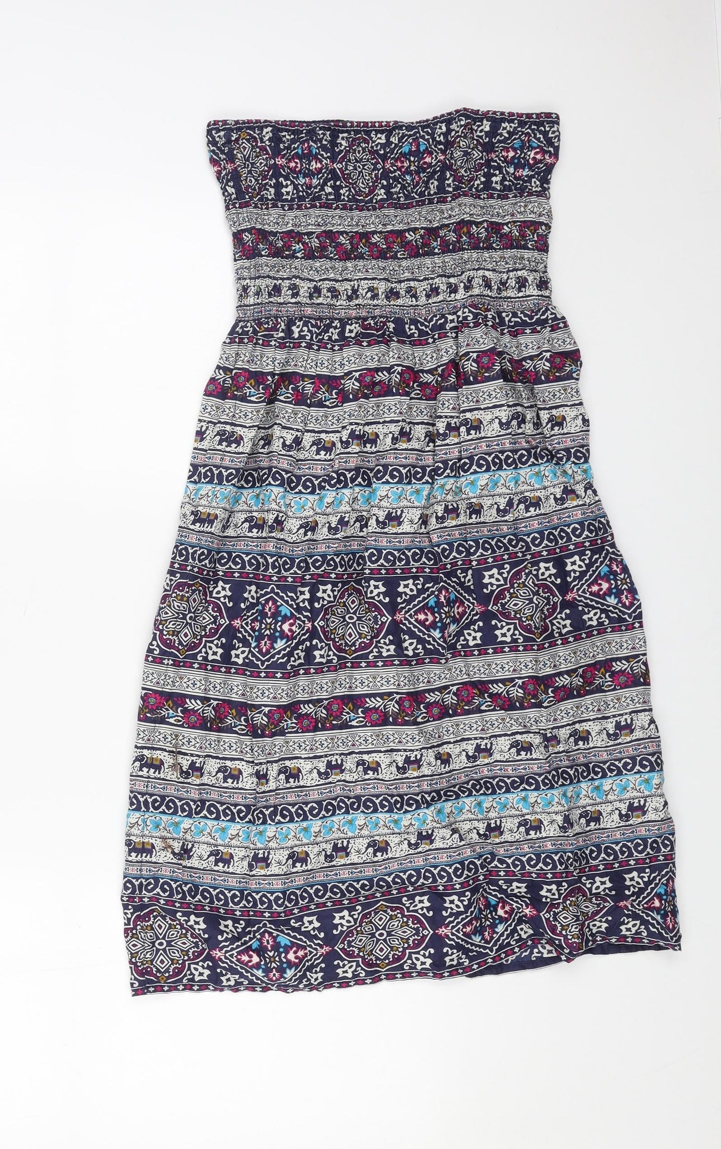 Primark Womens Blue Geometric Cotton A-Line Size 8 Off the Shoulder Pullover