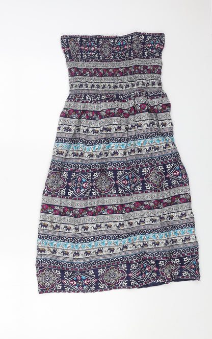 Primark Womens Blue Geometric Cotton A-Line Size 8 Off the Shoulder Pullover